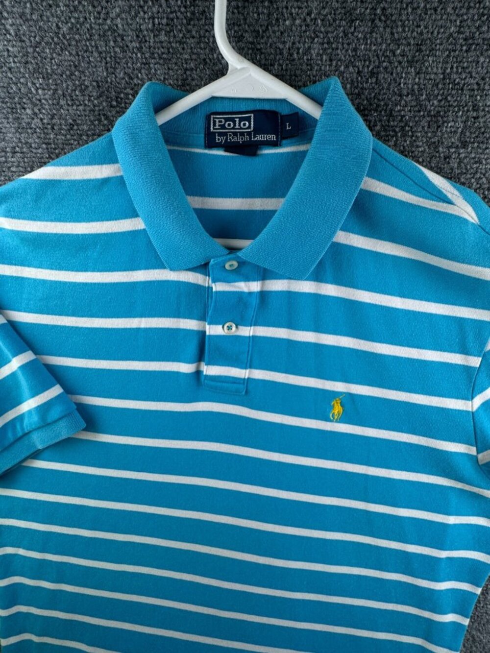 Polo Ralph Lauren Short Sleeve Polo Shirt Men’s Cotton Blue Striped Large Adult